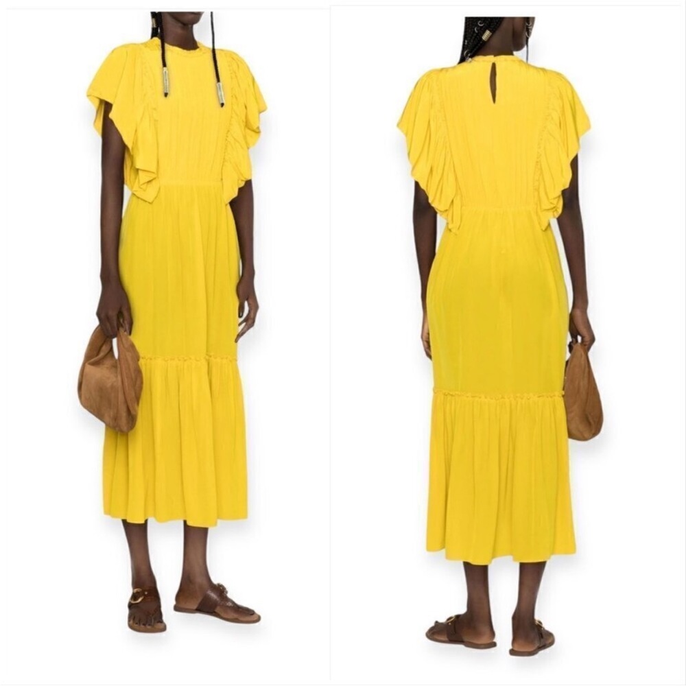 NEW Ulla Johnson Ilaria Dress Sunsprite Yellow Ruffle Silk Midi Dress Size 8 NWT